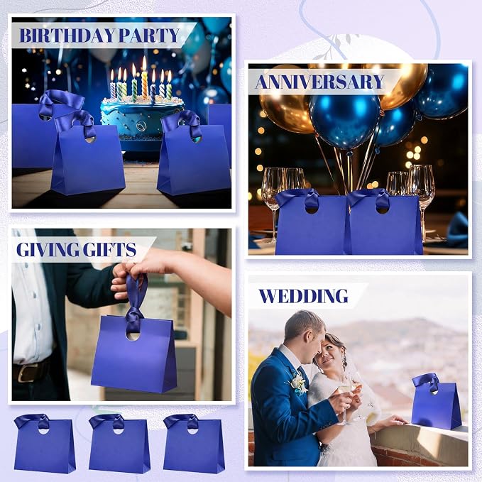 Feifeiya 30 Pcs Small Royal Blue Gift Bags with Ribbon Handles 7.87" x 3.54" x 7.09" Bulk Paper Goodie Bags for Birthday Wedding Bridal Baby Shower Party Favors - Image 6