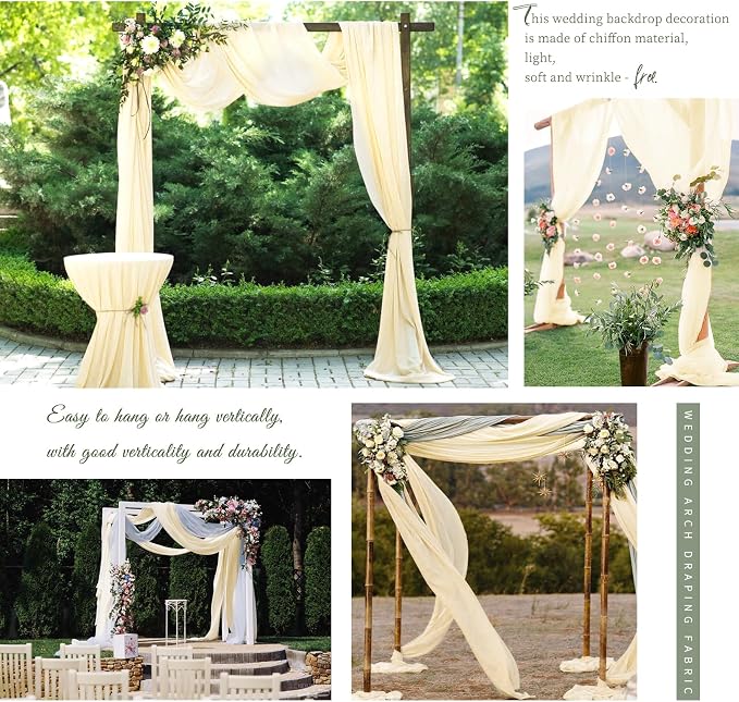 Showgeous Wedding Arch Draping Fabric Beige Chiffon Fabric Drapes - Image 7