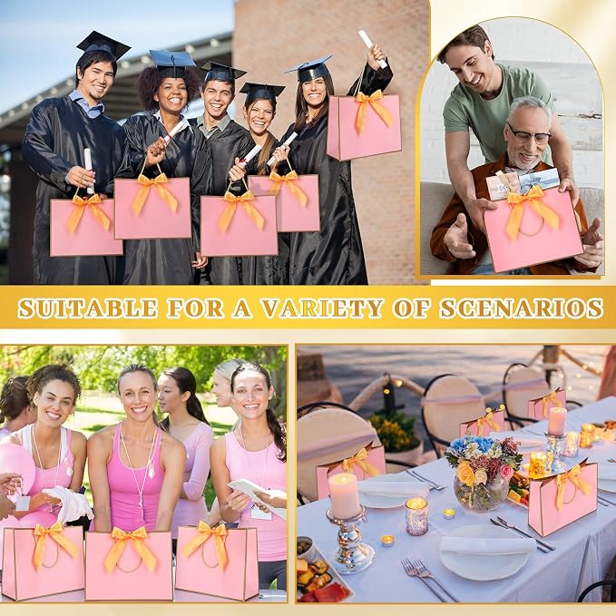 Kolldenn 50 Pcs Metallic Gift Bags with Handle 12.6 x 10 x 4.3 Inch Medium Pink Gold Thank You Bag with Bow Ribbon for Christmas Wedding Birthday Bridal Shower Bridesmaid Party Favor - Image 7