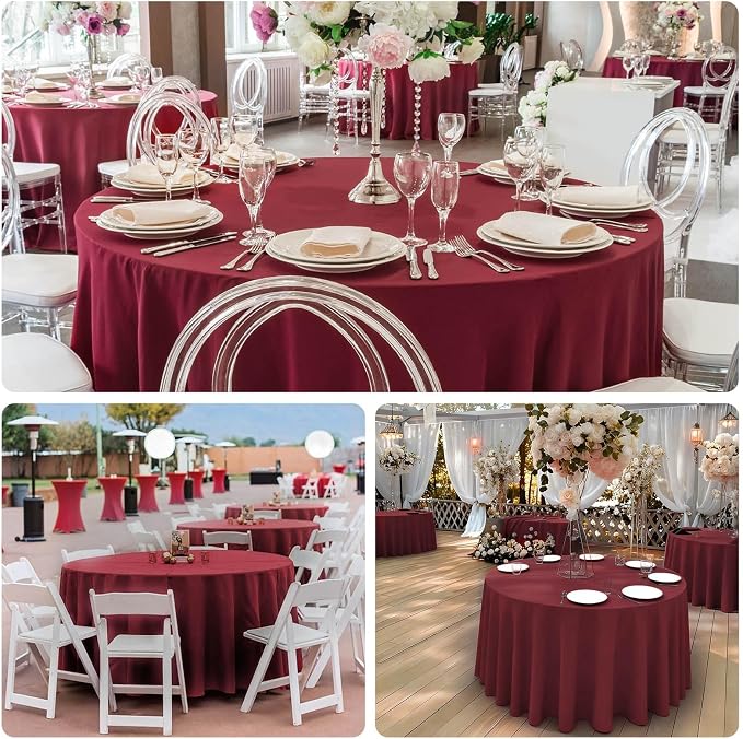 8 Pack Burgundy Round Tablecloth 120 Inch | For 4Ft-7Ft Round Table, Wrinkle Resistant Table Cloth, Washable Polyester Fabric, For Wedding Party Banquet Buffet Camping - Image 7