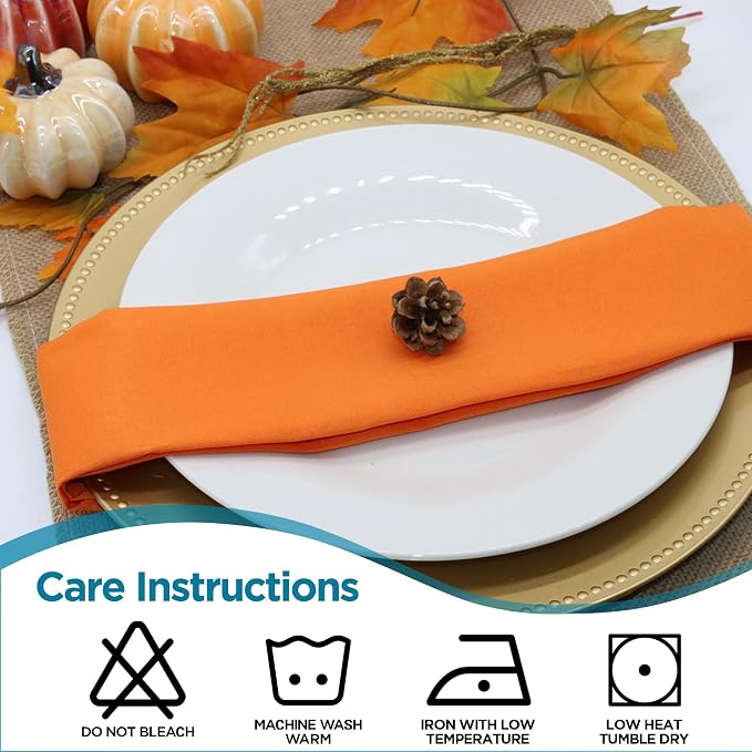 Leading Linens 50 pcs Orange 20"x20" Polyester Cloth Napkins | Premium, soft, & durable square linen napkins, perfect for weddings, dining, restaurants, & parties. Washable. - Image 6
