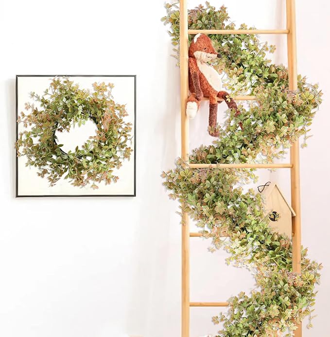 ECOOPTS 20 Pack 20" Artificial Flowers Greenery Garland Hanging Floral Vines Hanging Plants Faux Eucalyptus Leaves Vines for Wedding Arch Wall Table Party Outdoor Festival Decor (Green Red) - Image 7