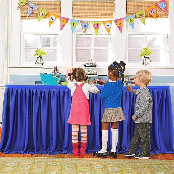 12ft Royal Blue Table Skirt Rectangle Table Polyester Pleated Desk Skirt for Teacher Desk Dorm Ruffle Table Skirt Wedding Birthday Party Baby Bridal Shower Banquet Table Decoration - Image 7