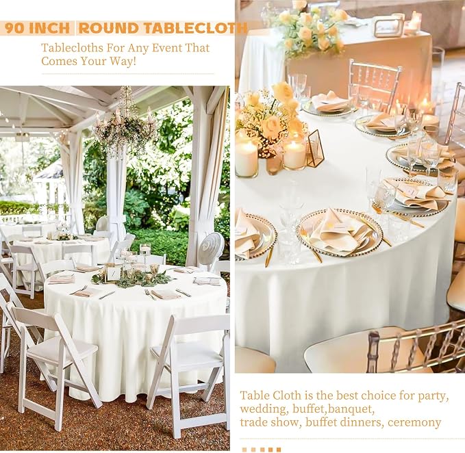 10 Packs 90 Inch Ivory Round Polyester Tablecloths | Table Cover for Round Tables, Stain and Wrinkle Resistant Washable Table Cloth, Perfect for Wedding Banquet Parties - Image 7