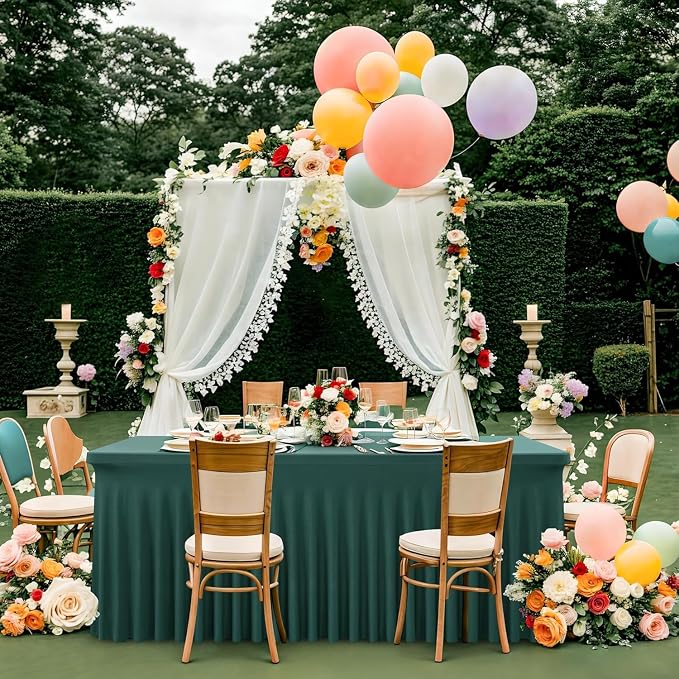 4 pk Hunter Green Spandex Tablecloth for 6 Foot Rectangle Tables, Wrinkle Free Fitted Spandex Table Covers 6ft Green Stretch Table Cloths with Ruffle Skirt for Parties Weddings Banquet Baby Shower - Image 9