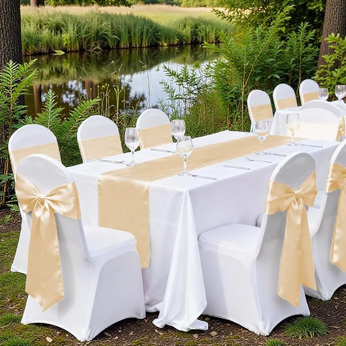 VDS Satin Chair Sashes Chair Cover Back Tie Sateen Bows Ribbon for Wedding Birthday Graduation Engagement Ceremony Event Party Banquet Venue Hotel All Dining Chair Decoration (200PC) (Cream) - Image 6