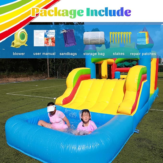 23FT Commercial Grade Bounce House for Adult, (Heavy Duty PVC)(1100W UL Blower) Inflatable Obstacle Course, with Water Slide, Splash Water Pool Ball Pit, Large Backyard Lawn Party Game