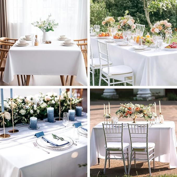 Fixwal 2 Pack 90 x 132 Inch Tablecloths Rectangle White Table Cover | Polyester Fabric,Reusable, Machine Washable And Ironable, Ideal For Banquet, Wedding And Party - Image 7