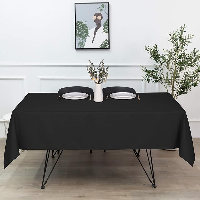 sancua Rectangle Tablecloth, 90 x 132 Inch, Black | Stain and Wrinkle Resistant, Washable Polyester Cloth, Decorative Fabric Cover, For Dining Tables, Buffet Parties and Camping - Image 8