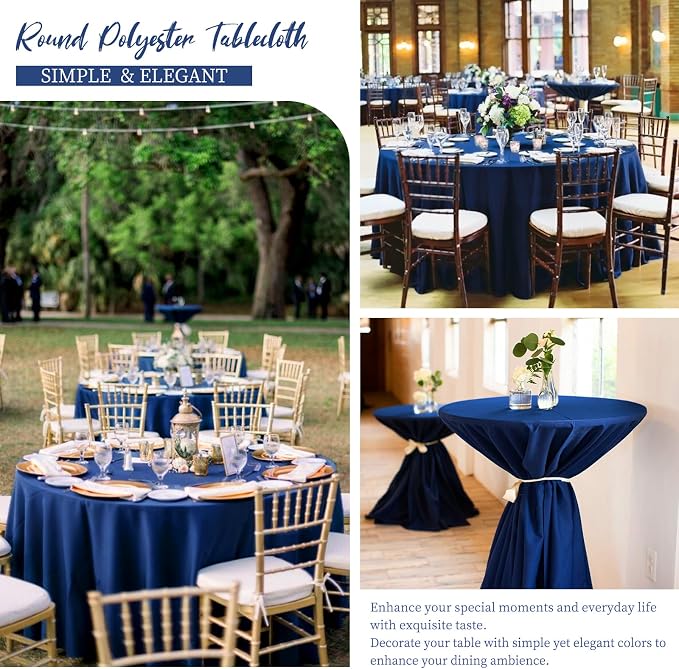 12 Packs 90 Inch Navy Blue Round Polyester Tablecloths | Table Cover for Round Tables, Stain and Wrinkle Resistant Washable Table Cloth, Perfect for Wedding Banquet Parties - Image 7