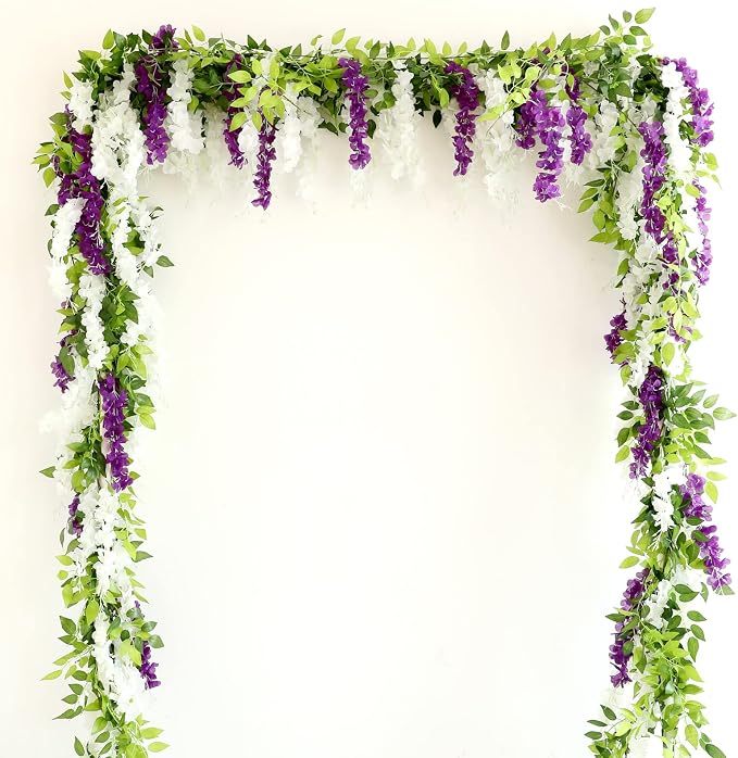 Wisteria Artificial Flowers Garland, 8Pcs Total 57.6ft Silk Faux Wisteria Vine Kit, Hanging Flower Plant for House Outdoor Garden Ceremony Outside Wedding Arch Floral Decor (8, Purple) - Image 7