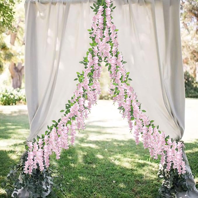 U'Artlines 5Pcs 7.2 Ft/Piece Artificial Wisteria Garland Pink | Silk Fake Wisteria Flowers, Hanging Greenery Vines Garlands Rattan, for Home Garden Wedding Party Indoor Outdoor Decor - Image 9