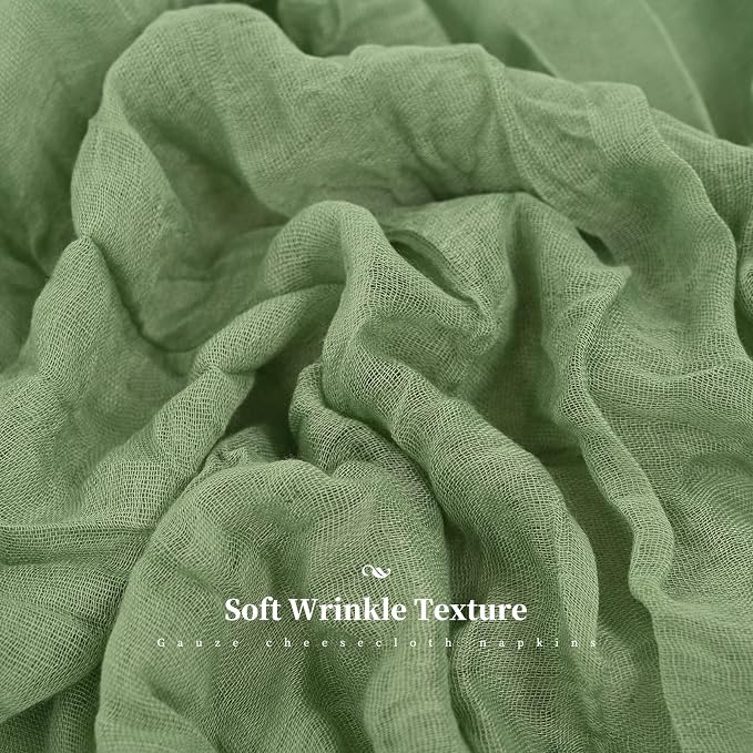 Pesonlook 96 Pcs Sage Green Cheesecloth Napkins for Wedding,20 x 20 Inch | Rustic Boho Wrinkled Napkins Bulk ,Washable Cloth Dinner Napkins for Dinner,Family Everyday Use/Parties - Image 8