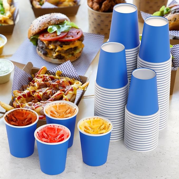 Party Solids Blue Birthday Paper Cups 9 oz - 100 Disposable Cups for Hot & Cold Drinks - Durable 280 GSM Coffee Tea Tumblers for Parties Events & To Go - Image 8