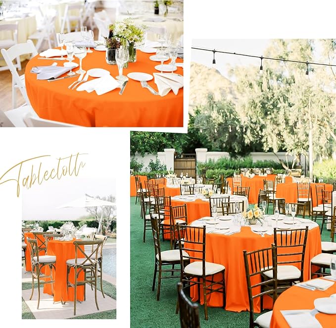 fani 8 Packs Orange Round Tablecloth - 120 Inch, Polyester | Table Cloth for Round Tables, Washable Fabric, TableCovers for Wedding, Party, Banquet, Dining Tables, Camping - Image 7