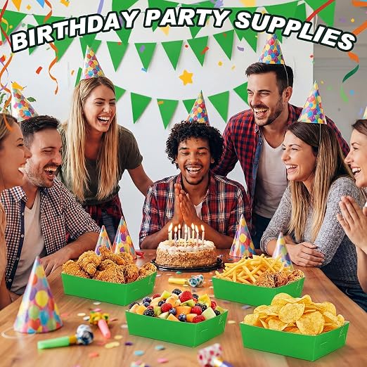 Uiifan 50 Pcs 5 lb Extra Large Paper Food Trays Disposable Food Boat Nacho Plate Serving Snack Trays Grease Resistant Self-assembly for Back to School Party Birthday Wedding Supply (Green) - Image 7