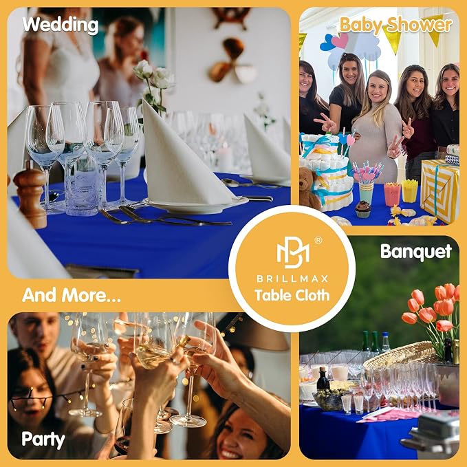 BRILLMAX 6 Pack Royal Blue Tablecloth 70x120 Inch for 6-8ft Rectangle Table | 150 GSM Polyester Fabric, Universal Fit, Water, Stain & Wrinkle Resistant Cloth Cover for Wedding Reception Banquet Party - Image 9