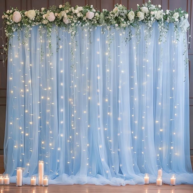 20ft X 10ft Baby Blue Tulle Backdrop Curtain for Parites, Sheer Backdrop Curtains Fabric Drapes for Wedding Ceremony Arch Party Stage Decorations - Image 8