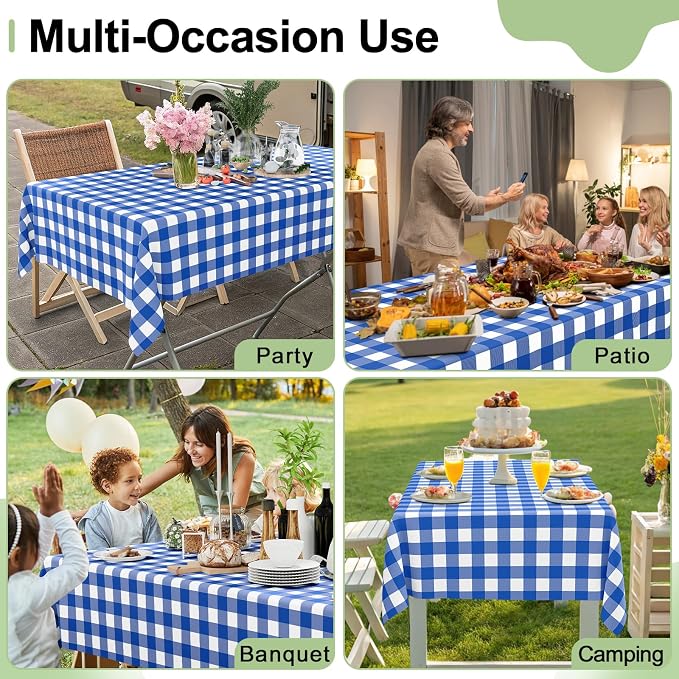 Smiry 54 Inch x 100 Feet Disposable Table Cover Roll, Blue & White Plastic Table Cloth in Cut-to-Size Box with Slide Cutter, Waterproof Rectangle Tablecloths for Weddings, Banquets, Outdoor - Image 8