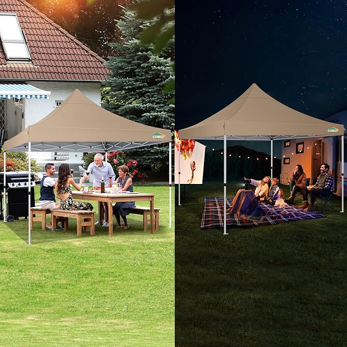 COBIZI 10x10 Pop Up with 3 Sidewalls, Canopy Tent 10x10 for Parties, Backyard, Commercial, Waterproof and Portable Instant Shelter UV50+ Outdoor Canopy Gazebo with 4 Sandbags(Khaki)