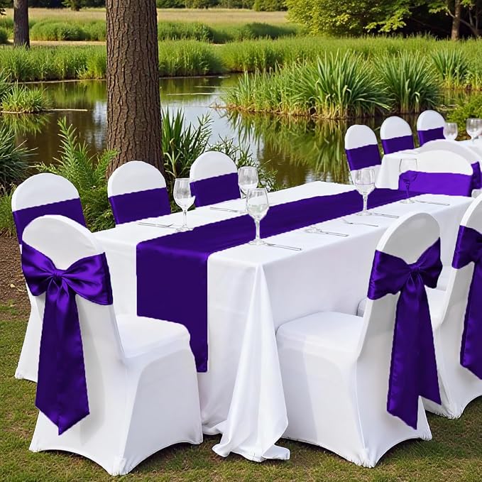 VDS Satin Chair Sashes Chair Cover Back Tie Sateen Bows Ribbon for Wedding Birthday Graduation Engagement Ceremony Event Party Banquet Venue Hotel All Dining Chair Decoration (75PC) (Purple) - Image 6