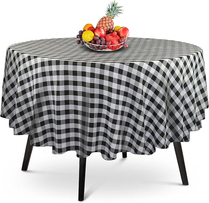 14 Pack Premium Round Checkered Black Plastic Tablecloth - 84 x 84 in. Disposable Round Plastic Table Cloth - Decorative Round Table Cover Smooth Table Cover - Disposable Table Cloths For Parties Use - Image 5