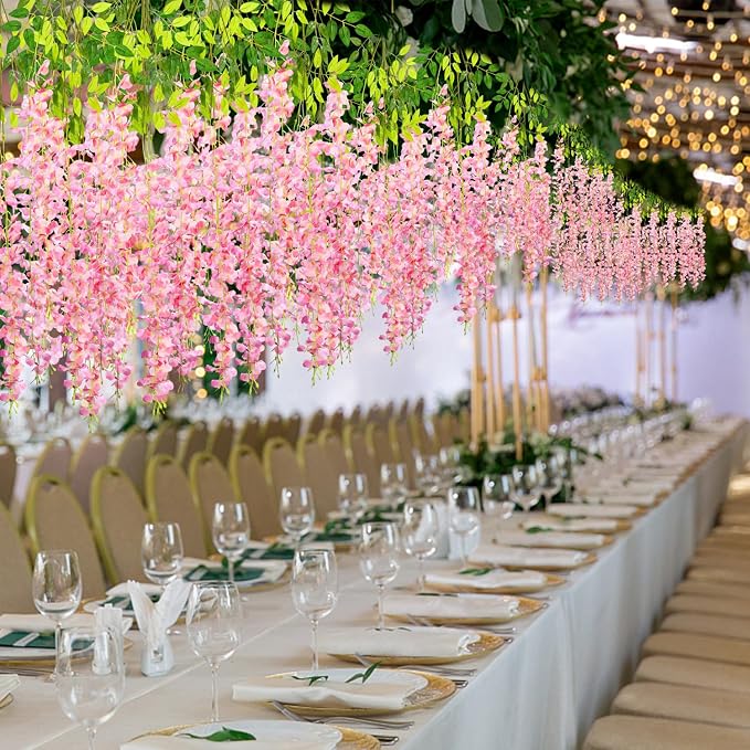 Alotiki Pink Wisteria Hanging Flowers, 50 Pack Fake Hanging Flowers | Artificial Flowers for Outdoors, Fake Flowers Garland for Backdrop, Home Garden Wedding Decor, Wisteria Garland Wedding Arch - Image 7