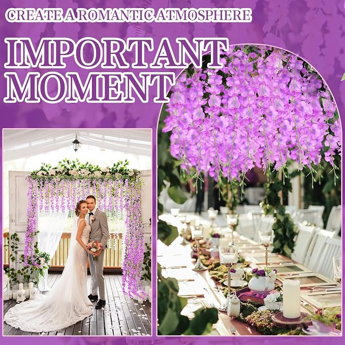 75 Branches Wisteria Hanging Flowers,5Pcs Total 30ft Purple Wisteria Artificial Flowers Garland Vine Silk Hanging Flowers for Wedding Party Arch Ceremony Garden Home Backdrop Decor - Image 9