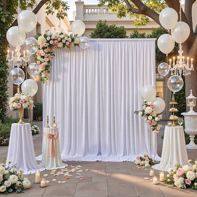 50ft x 12ft Wrinkle Free White Backdrop Curtains for Parties, 10 Panels 12FT Long Silky Polyester Photo Backdrop Drapes Back Drop Cloth for Wedding Birthday Photography Background Decor - Image 8