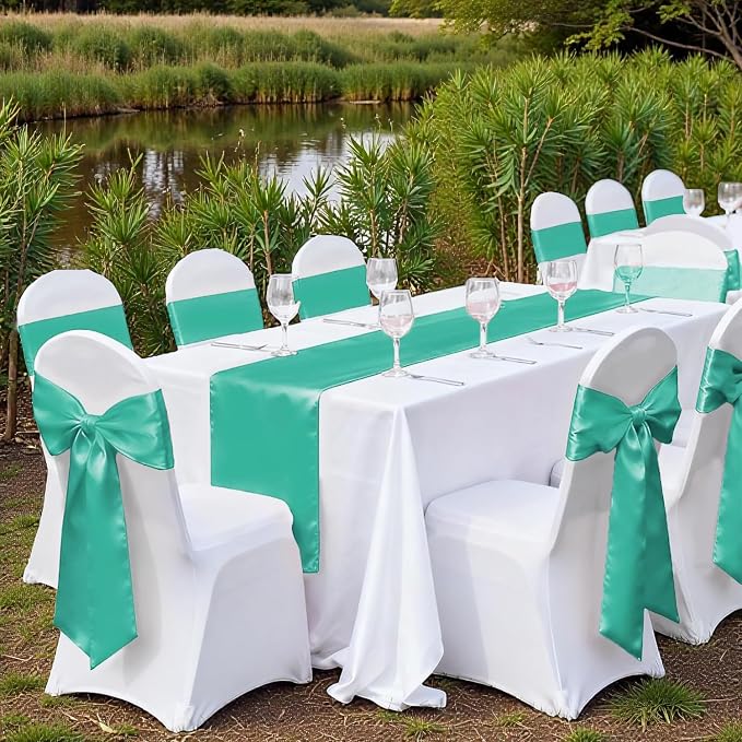 VDS Satin Chair Sashes Chair Cover Back Tie Sateen Bows Ribbon for Wedding Birthday Graduation Engagement Ceremony Event Party Banquet Venue Hotel All Dining Chair Decoration (25PC) (Sea Green) - Image 6