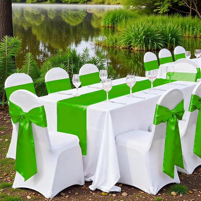 VDS Satin Chair Sashes Chair Cover Back Tie Sateen Bows Ribbon for Wedding Birthday Graduation Engagement Ceremony Event Party Banquet Venue Hotel All Dining Chair Decoration (25PC) (Parrot Green) - Image 6