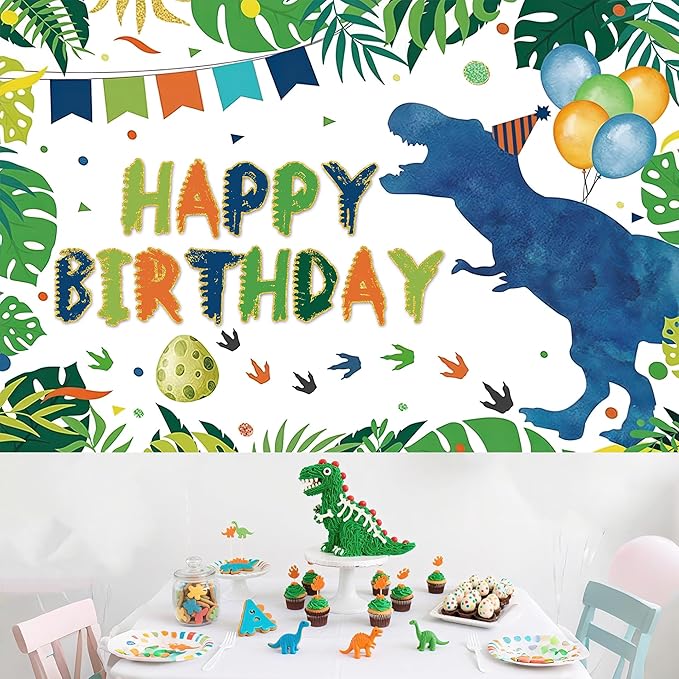 Watercolor Dinosaur Birthday Party Backdrop Dino Happy Birthday Banner T-Rex Photography Background for Boys Party Supplies 70.8 x 47.2 Inch