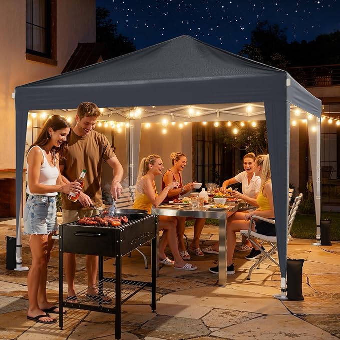 10x10 Pop Up Canopy with Sidewalls, Instant Portable Canopy Tent with Carry Bag for Commercial Events, Camping, Parties - Dark Grey