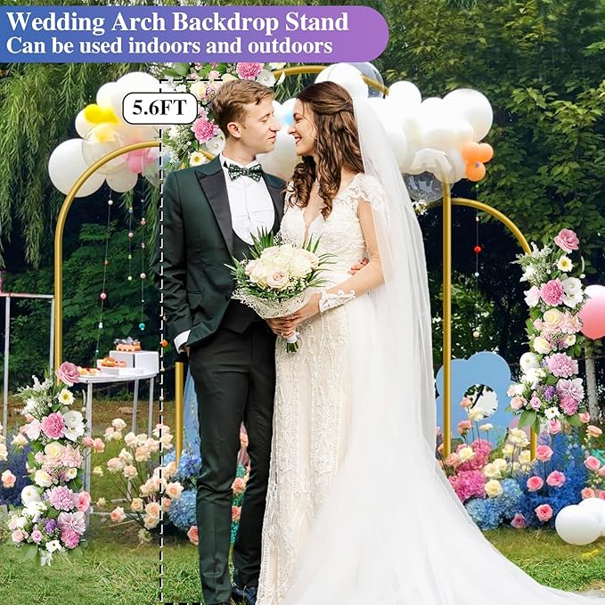 Hemmotop Metal Arch Backdrop Stand Set of 3, 6FT, 5FT, 4FT Party Arch Stands for Wedding, Birthday, Baby Shower, Bridal Shower - Balloon Arched Frame for Garden Decor, Gold Floral Arches, 3 Pieces