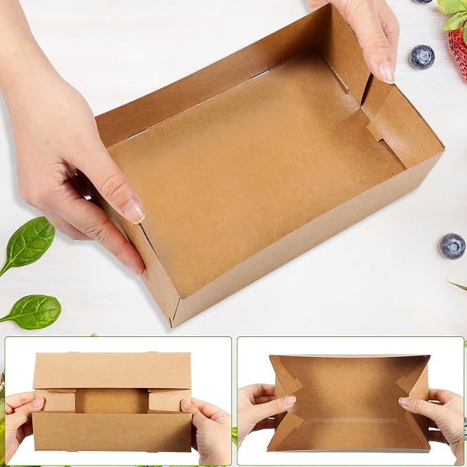 Chinco 300 Pieces Paperboard Kraft Food Trays 4 Corner Pop up Food Tray Disposable Foldable Cardboard Movie Night Snack Party Container Box for Holding Drink at Stadiums or Theaters (Brown) - Image 7