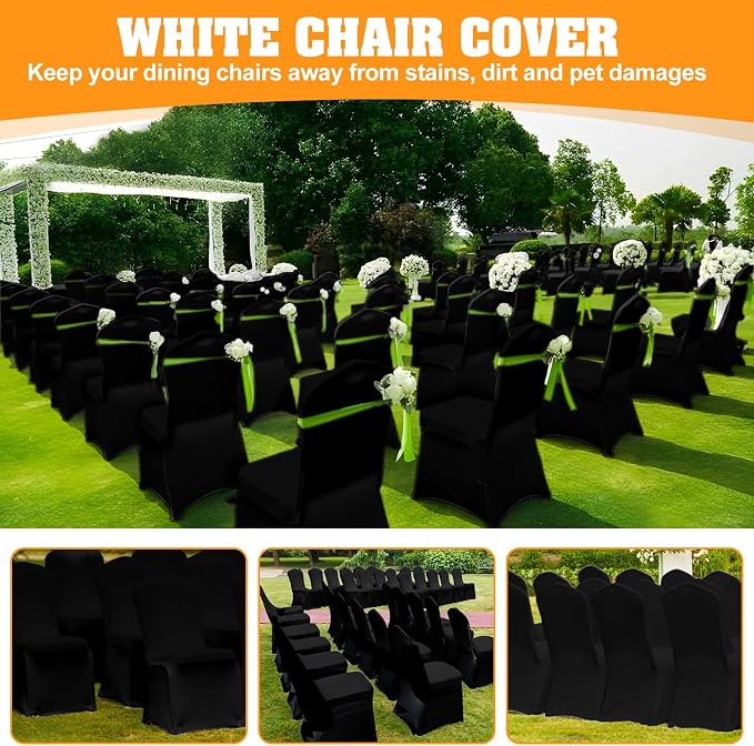 150 PCS Black Polyester Spandex Chair Covers - Stretch Slipcovers for Wedding, Party, Dining, Banquet - Flat-Front Chair Covers - Image 7