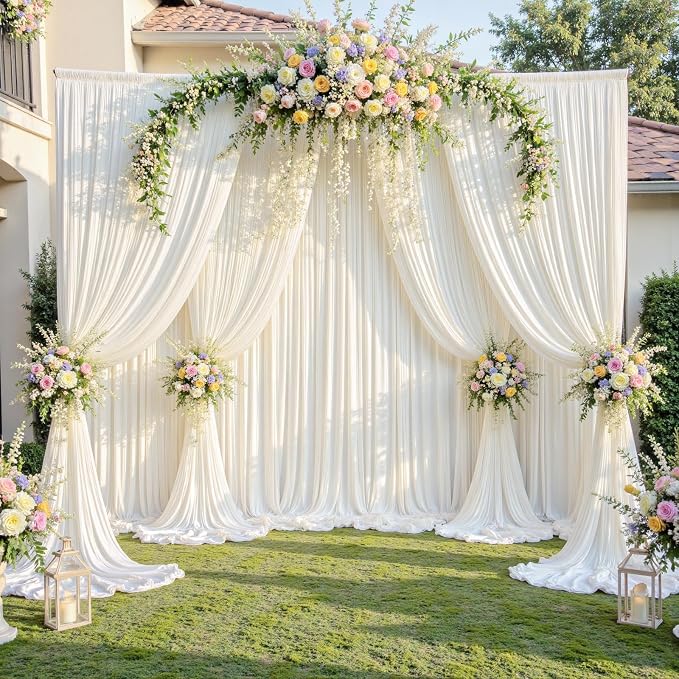 30ft x 10ft Wrinkle Free Ivory Backdrop Curtain for Parties, 6 Panels 5x10ft Silky Polyester Ivory Wedding Backdrop Drapes Photo Back Drop Cloth for Birthday Baby Shower Photography Background - Image 9