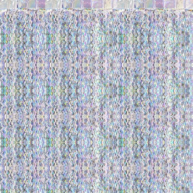 Silver Glitter Foil Fringe Streamer Metallic Wavy Tinsel Curtain for Birthday Wedding Engagement Baby Shower, 4 Pack 6.56 x 3.28 FT Wave Streamer Backdrop Party Backdrop Photo Booth Door Decoration