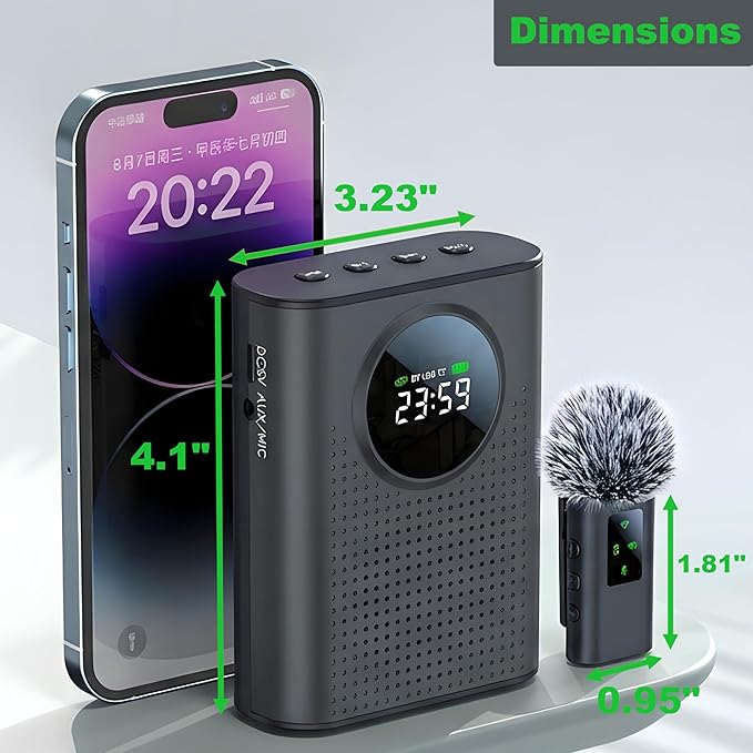 BSONE Voice Amplifier with Wireless Microphone for Teachers – Portable Bluetooth Clip-On PA System with Lapel Mic and Speaker for Classroom,Tour Guide, Meeting Presentation, Conference