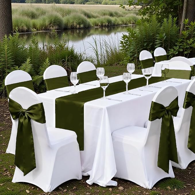 VDS Satin Chair Sashes Chair Cover Back Tie Sateen Bows Ribbon for Wedding Birthday Graduation Engagement Ceremony Event Party Banquet Venue Hotel All Dining Chair Decoration (250PC) (Olive Green) - Image 6