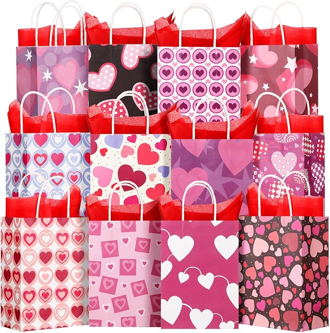 Yexiya 48 Pcs Mother's Day Paper Gift Bags Bulk Heart Goodie Treat Bags with Handle for Sweet Party Favor Gift Wrapping - Image 8