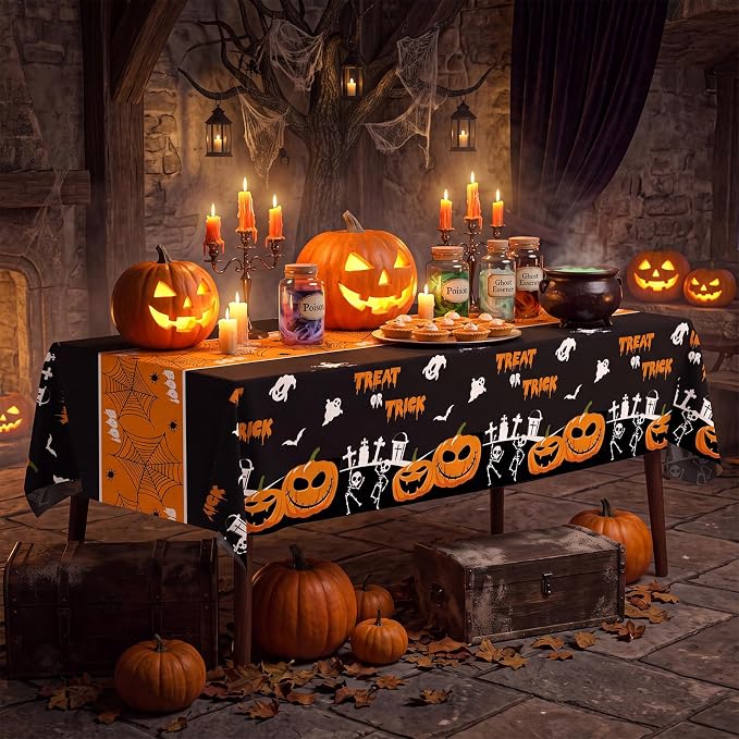 54 Inch X 300 Feet Plastic Table Cover Roll Disposable Halloween Tablecloth with Slide Cutter Pumpkin Ghost Plistic Table Covers for Halloween Party Decorations(Halloween Table Runner, 300Feet) - Image 6