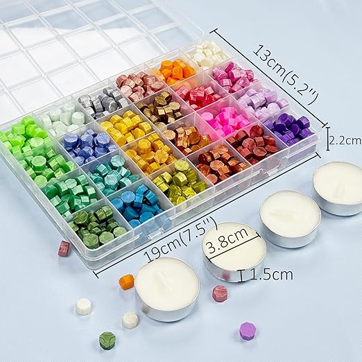 48Colors Sealing Wax Beads for WaxSeal Stamp with 4Pcs Tea Candles,1 Pcs Warmer and 1 Pcs Wax Melting Spoon for Gift Sealing, Wedding Invitation,Letter Envelopes,Sealing Wine Bottle