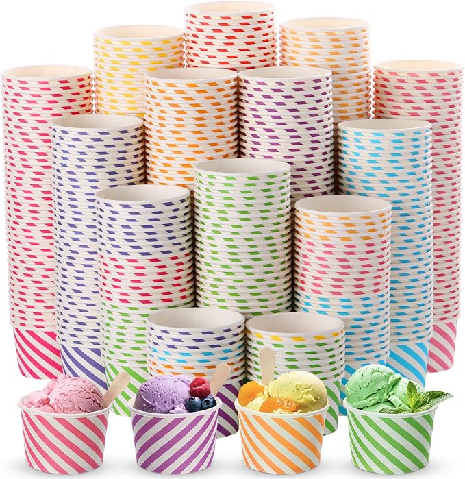 500 Pcs Paper Ice Cream Cups, 8 oz Disposable Dessert Sundae Bowls Frozen Yogurt Twill Snack Soup Hot Cold Food Paper Cups for New Year, Birthday, Wedding, Baby Shower, Party Supplies, Multicolor - Image 8