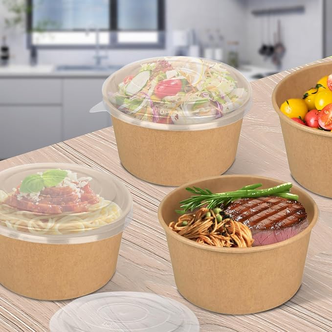Ginkgo 30 oz Disposable Meal Prep Containers with Lids | Large Paper Bowls Bulk for Hot Soup, Food, Salad, Ice Cream, Dessert, Cereals, 60 Count - Image 7