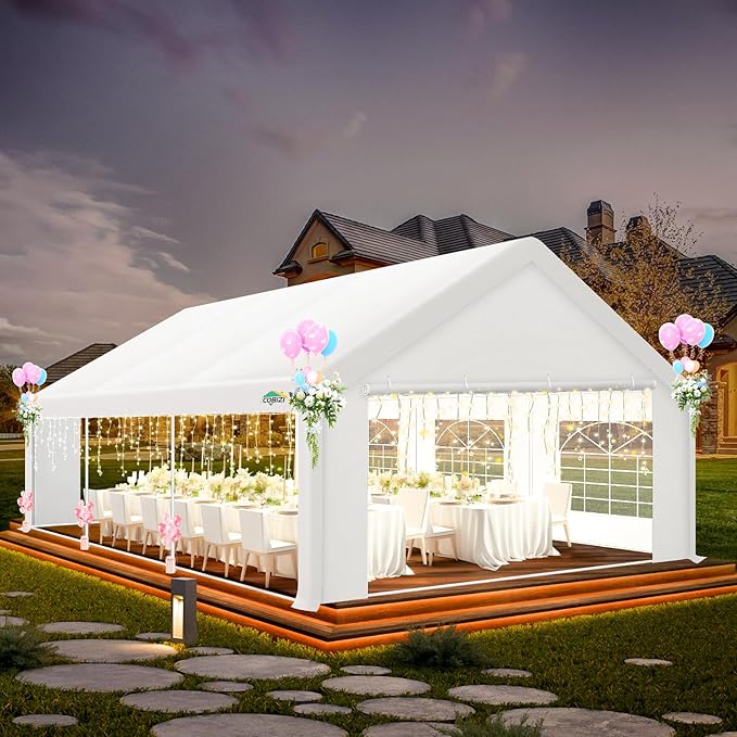 COBIZI 20x20 Party Tent Heavy Duty, Large Outdoor Wedding Tents for Parties with 6 Sidewalls & Built-in Sandbags,Waterproof Event Canopy Gazebo Commercial Tent for Camping,Carport,Patio,Windproof