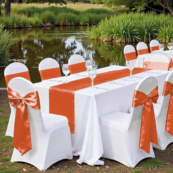 VDS Satin Chair Sashes Chair Cover Back Tie Sateen Bows Ribbon for Wedding Birthday Graduation Engagement Ceremony Event Party Banquet Venue Hotel All Dining Chair Decoration (150PC) (Brunt Orange) - Image 6
