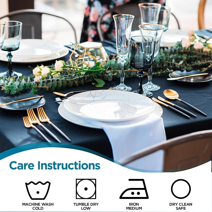 Leading Linens 70x120 Inch Rectangle Black Polyester Tablecloth | Elegant polyester table covers, perfect for weddings, receptions, dinners, & parties. Stain & wrinkle-resistant. - Image 9