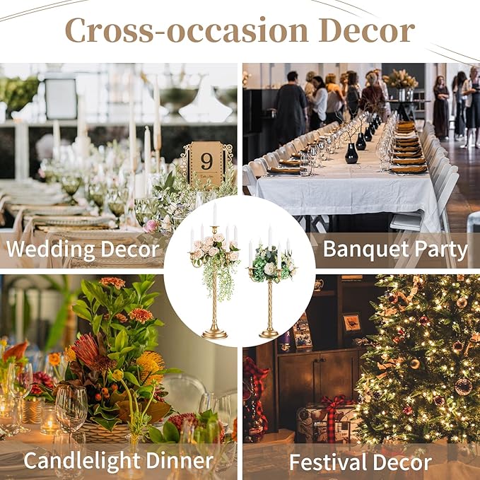 Sziqiqi 28In Floor Candelabra Tall Taper Candlestick for Candle and Floral Metal Candle Holders Table Centerpiece for Wedding Party Event Room