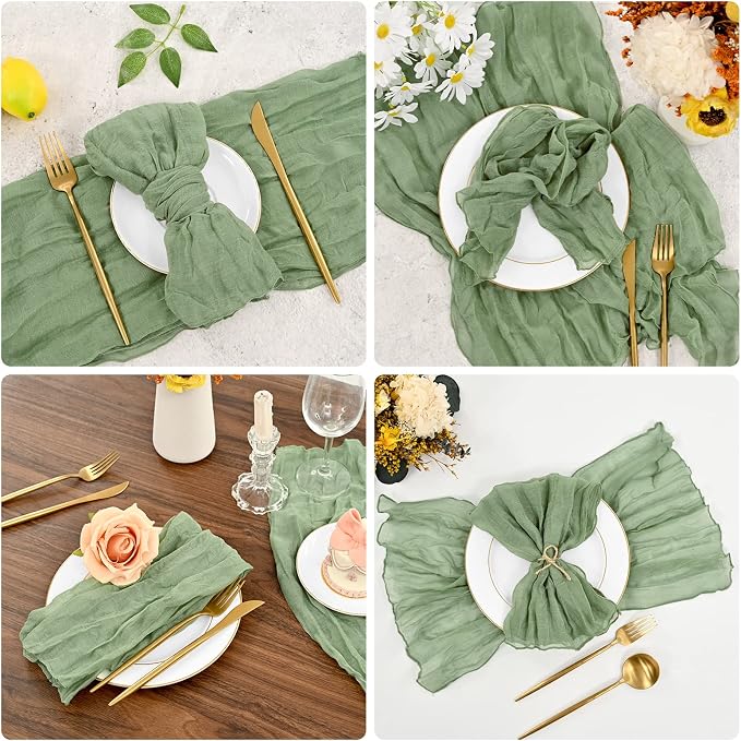 60 Pack Sage Green Cheesecloth Napkins, 20 x 20 Inches for Weddings | Soft, Lightweight Polyester Gauze with Finished Edges for Bridal Showers, Baby Showers, Receptions and Party Table Settings - Image 7